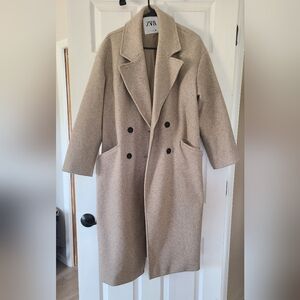 Zara Women's Tan Double-Breasted Coat